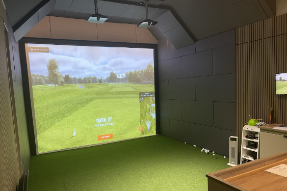 View of the Trackman golf simulator studio at South Staffordshire Golf Club.
