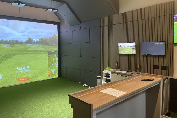 View of the Trackman golf simulator studio at South Staffordshire Golf Club.